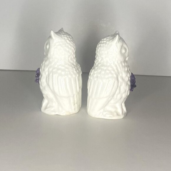 White Owl with Amethyst Flower Salt & Pepper Shakers - Picture 5 of 8